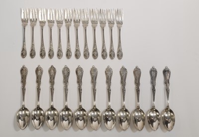 Lot 52 - A German silver flatware service