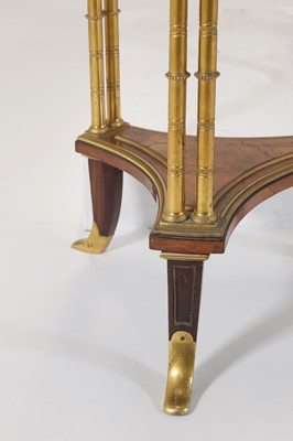 Lot 112 - A pair Louis XVI-style mahogany, amboyna and ormolu guéridons