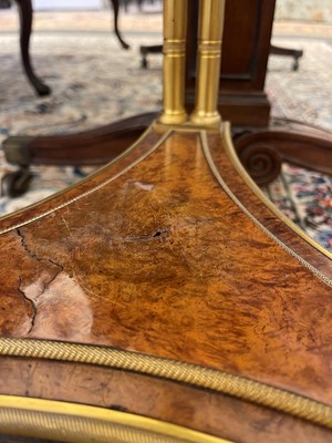 Lot 112 - A pair Louis XVI-style mahogany, amboyna and ormolu guéridons