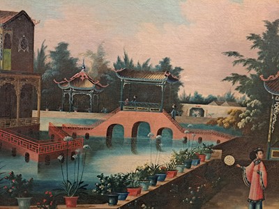 Lot 182 - A Chinese Canton export oil painting