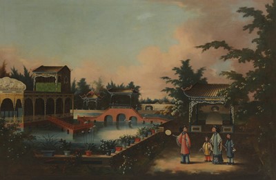 Lot 182 - A Chinese Canton export oil painting