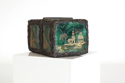 Lot 34 - A Louis XV guilloché enamel and bronze scent bottle case