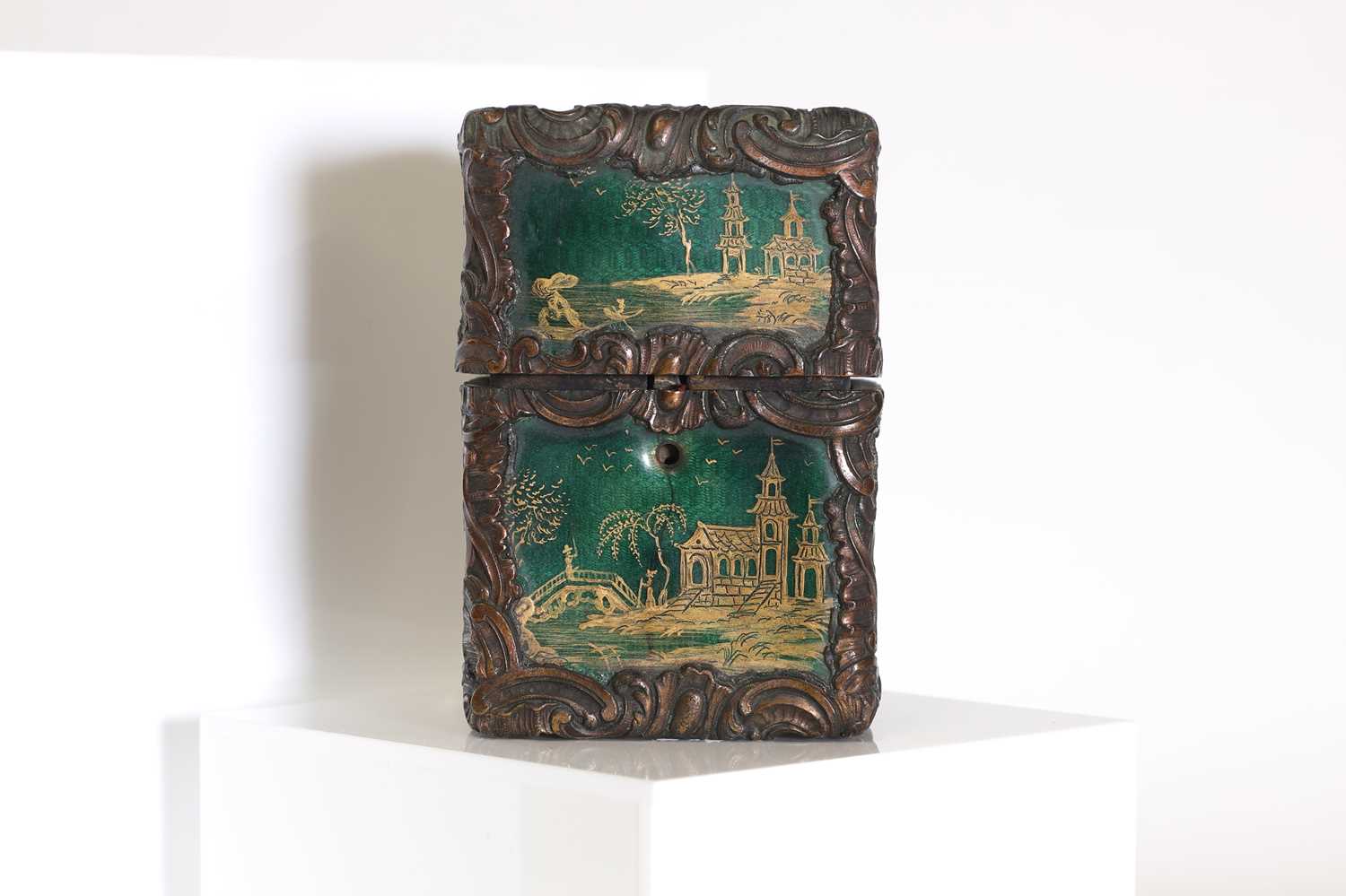 Lot 34 - A Louis XV guilloché enamel and bronze scent bottle case