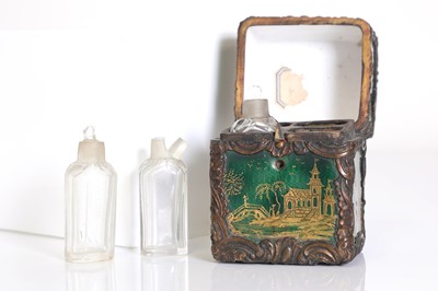 Lot 34 - A Louis XV guilloché enamel and bronze scent bottle case