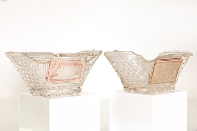 Lot 103 - A near pair of cut-glass butter boats