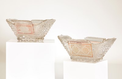 Lot 103 - A near pair of cut-glass butter boats