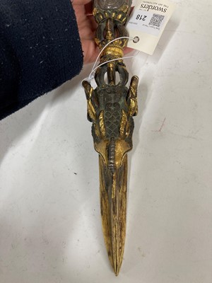 Lot 218 - A Tibetan gilt-bronze phurba