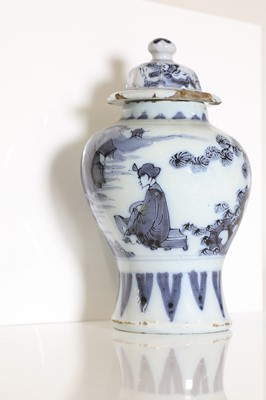 Lot 44 - A delft tin-glazed baluster vase and cover