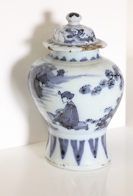 Lot 44 - A delft tin-glazed baluster vase and cover