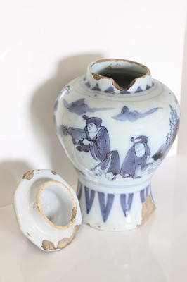 Lot 44 - A delft tin-glazed baluster vase and cover