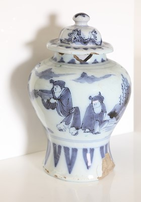 Lot 44 - A delft tin-glazed baluster vase and cover