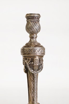 Lot 43 - A pair of German cast silver candlesticks