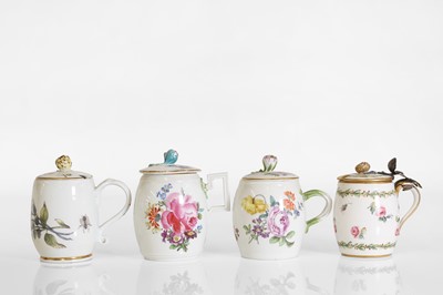 Lot 227 - A group of three Meissen porcelain mustard pots and covers