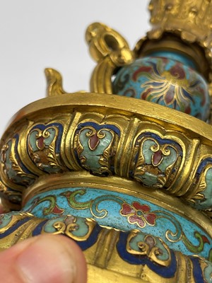 Lot 41 - A pair of gilt-metal-mounted cloisonné candlesticks