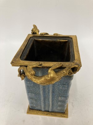 Lot 150 - A Chinese blue-glazed cong vase