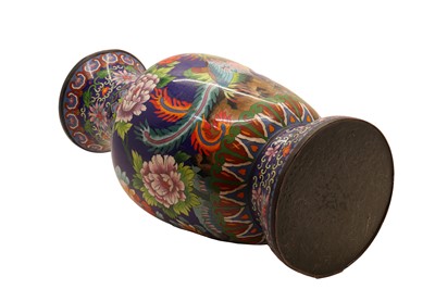 Lot 200 - A large cloisonne blue ground vase