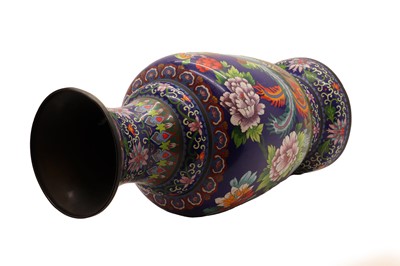 Lot 200 - A large cloisonne blue ground vase