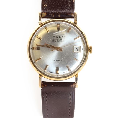 Lot 223 - A 9ct gold Avia mechanical strap watch
