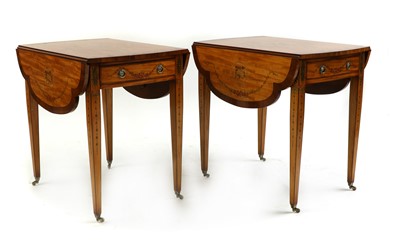 Lot 418 - A pair of George III style satinwood and walnut Pembroke tables
