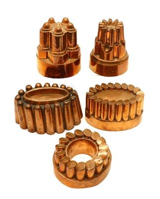 Lot 217 - A collection of five Victorian copper jelly moulds