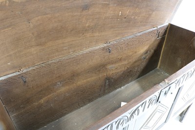 Lot 425 - A transitional six plank coffer