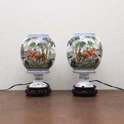 Lot 161 - A pair of Chinese falangcai lamps
