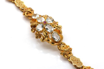 Lot 7 - A Victorian aquamarine and ruby bracelet