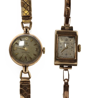 Lot 242 - Two ladies' 9ct gold mechanical bracelet watches