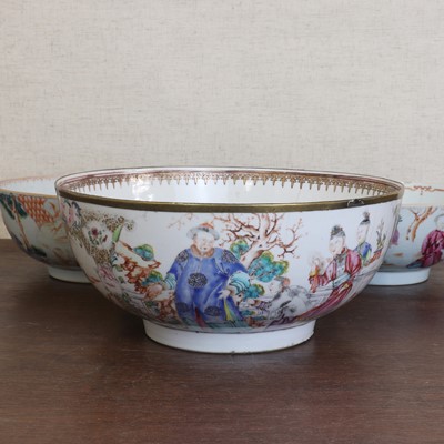 Lot 187 - Three Chinese export famille rose punch bowls