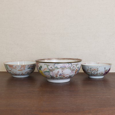 Lot 187 - Three Chinese export famille rose punch bowls