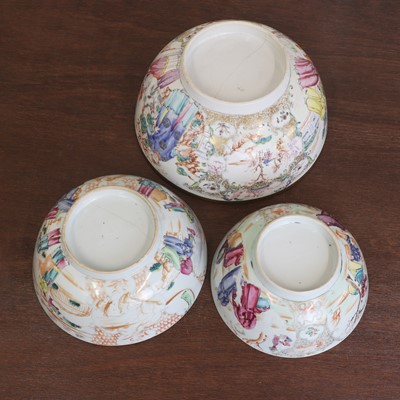 Lot 187 - Three Chinese export famille rose punch bowls