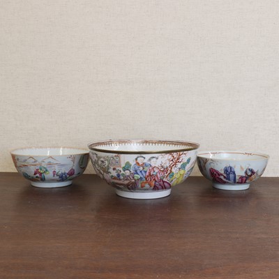 Lot 187 - Three Chinese export famille rose punch bowls