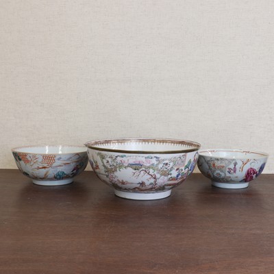 Lot 187 - Three Chinese export famille rose punch bowls