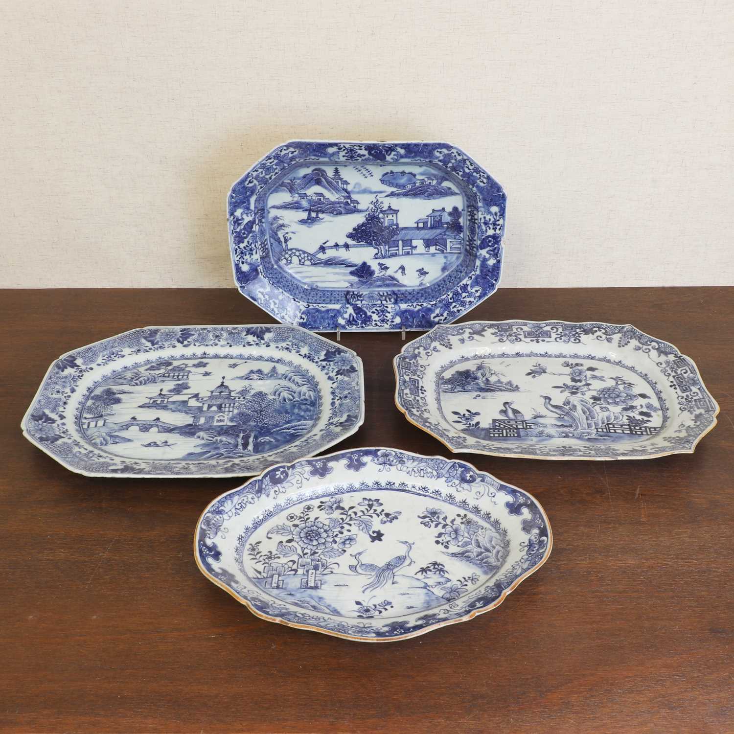 Lot 209 - Four Chinese export blue and white meat plates