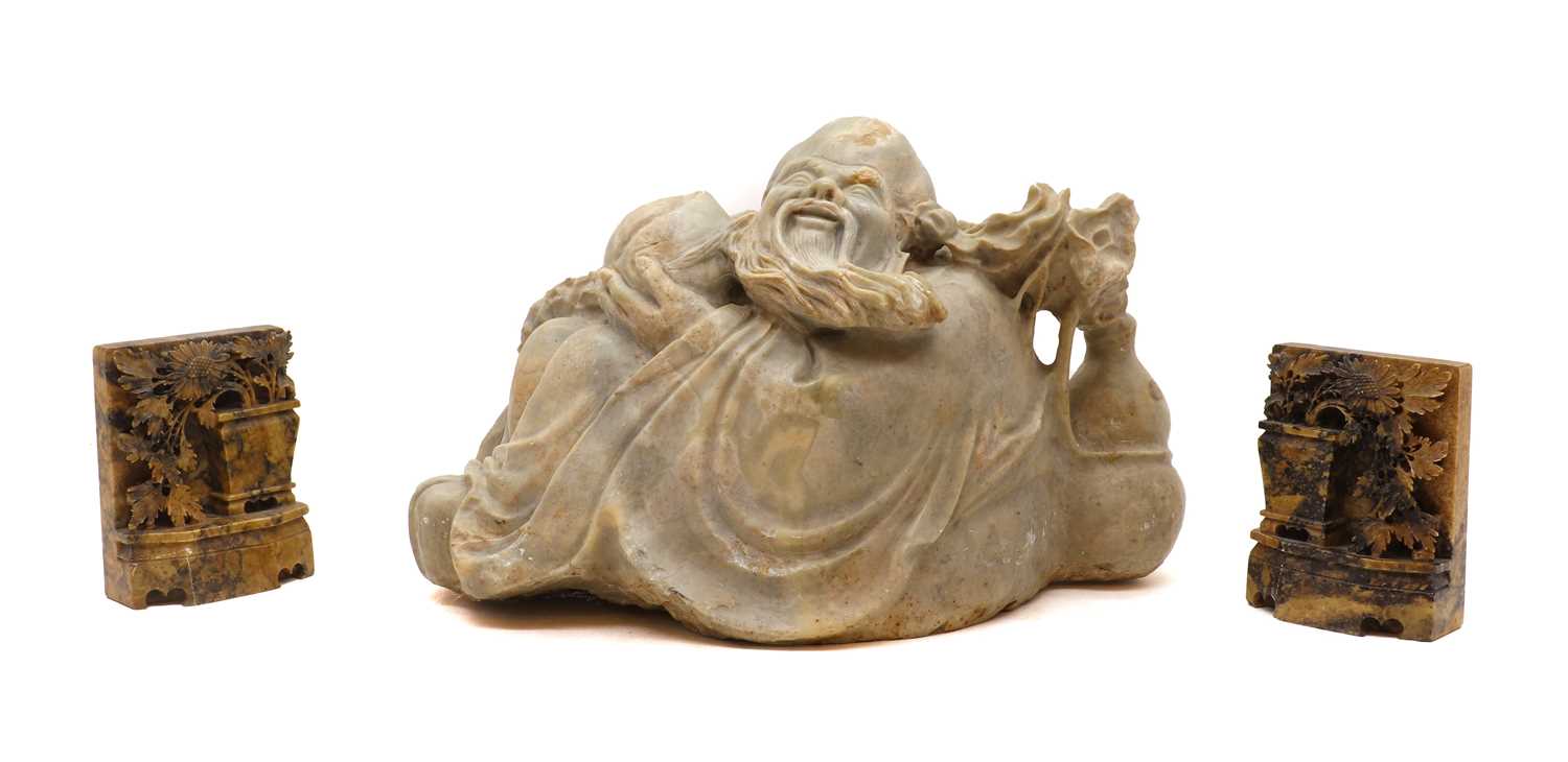 Lot 149 - A large Chinese soapstone carving