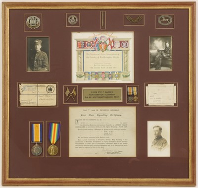 Lot 126 - A framed collection of military medals and ephemera