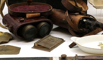 Lot 123 - A group of WWI memorabilia, equipment and trench art