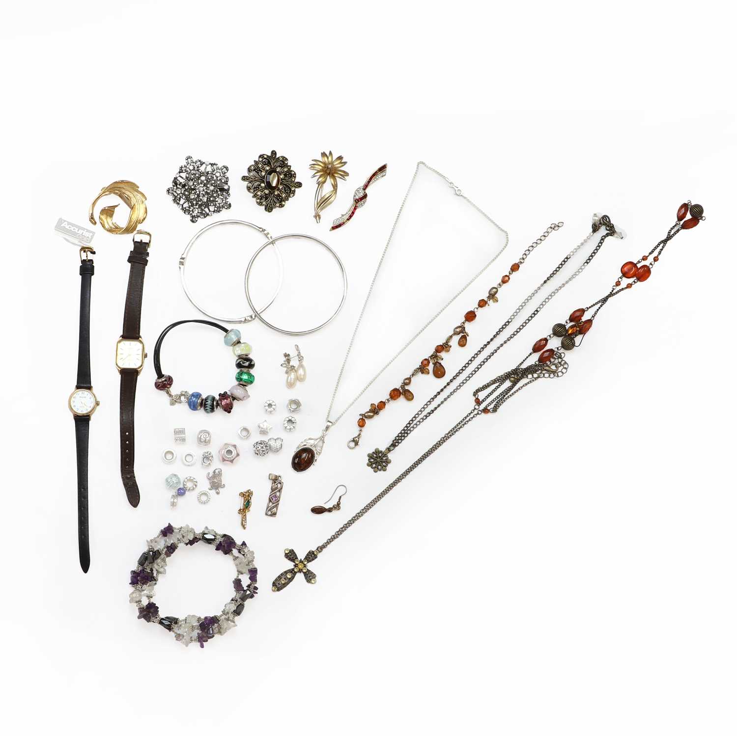 Lot 177 - A quantity of silver jewellery, two quartz watches and assorted costume jewellery