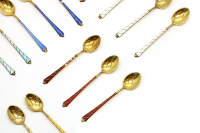 Lot 10 - A collection of sixteen Danish gilt sterling silver teaspoons