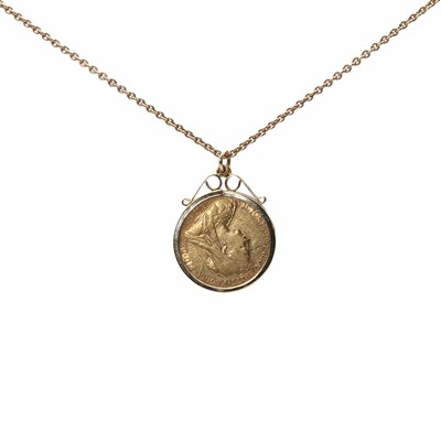 Lot 213 - A gold mounted sovereign pendant