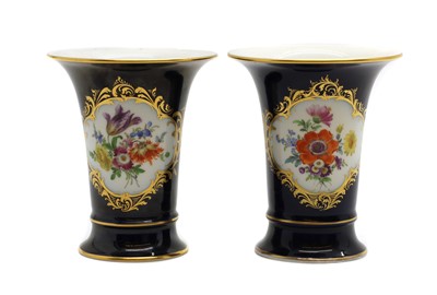 Lot 253 - A pair of Meissen porcelain spill vases