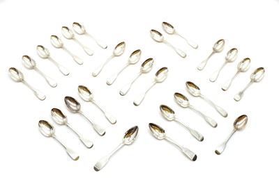 Lot 23 - A collection of twenty-four fiddle pattern silver dessert spoons