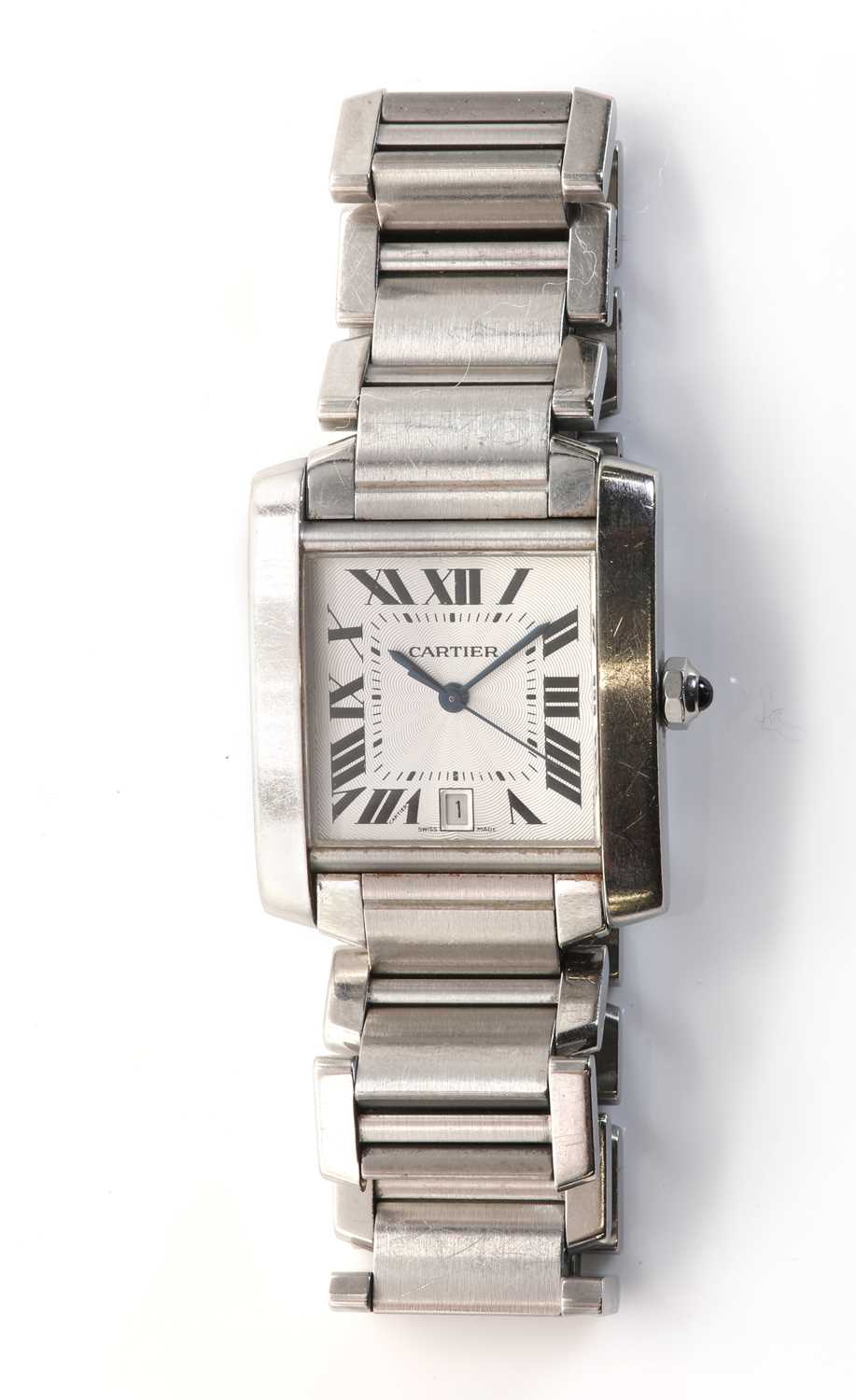 Lot 304 - A stainless steel Cartier Tank Française automatic bracelet watch