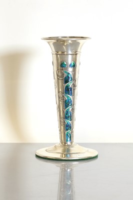Lot 83 - A 'Cymric' silver and enamel spill vase