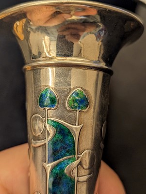 Lot 83 - A 'Cymric' silver and enamel spill vase