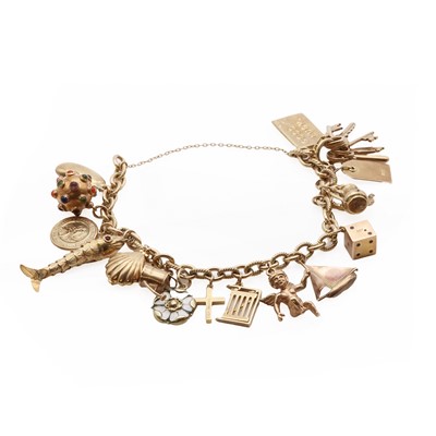 Lot 198 - A 9ct gold oval link charm bracelet