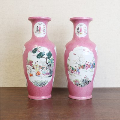 Lot 97 - A pair of Chinese famille rose vases