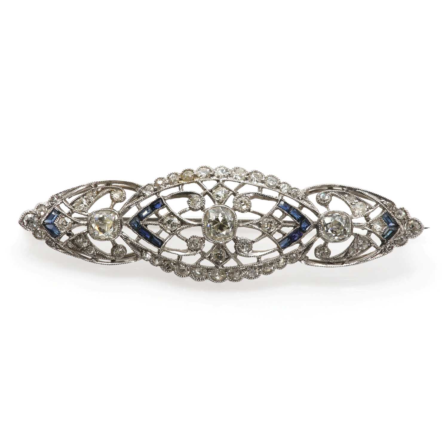 Lot 37 - A diamond and sapphire set plaque brooch, c.1920