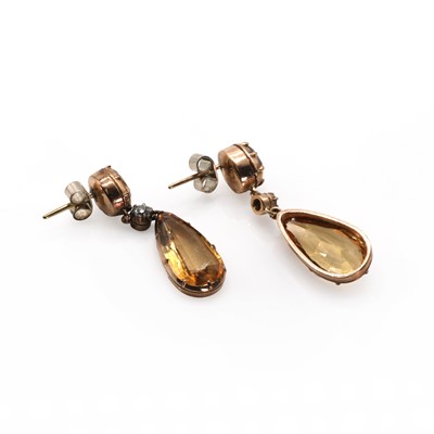 Lot 17 - A pair of 19th century topaz and diamond ear pendants