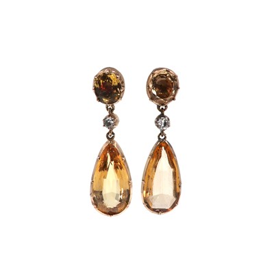 Lot 17 - A pair of 19th century topaz and diamond ear pendants